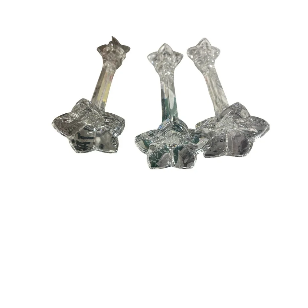 Set of 3 Clear Glass Star Shaped Taper Candlestick Holders Celestial Decor